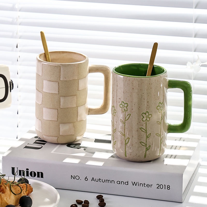 Cốc Uống Nước Bằng Sứ Cao Cấp Kèm Muỗng Phong Cách Bắc Âu