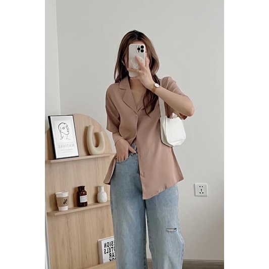 Áo sơ mi lụa trượt cổ vest 5 màu hiện đại NEO