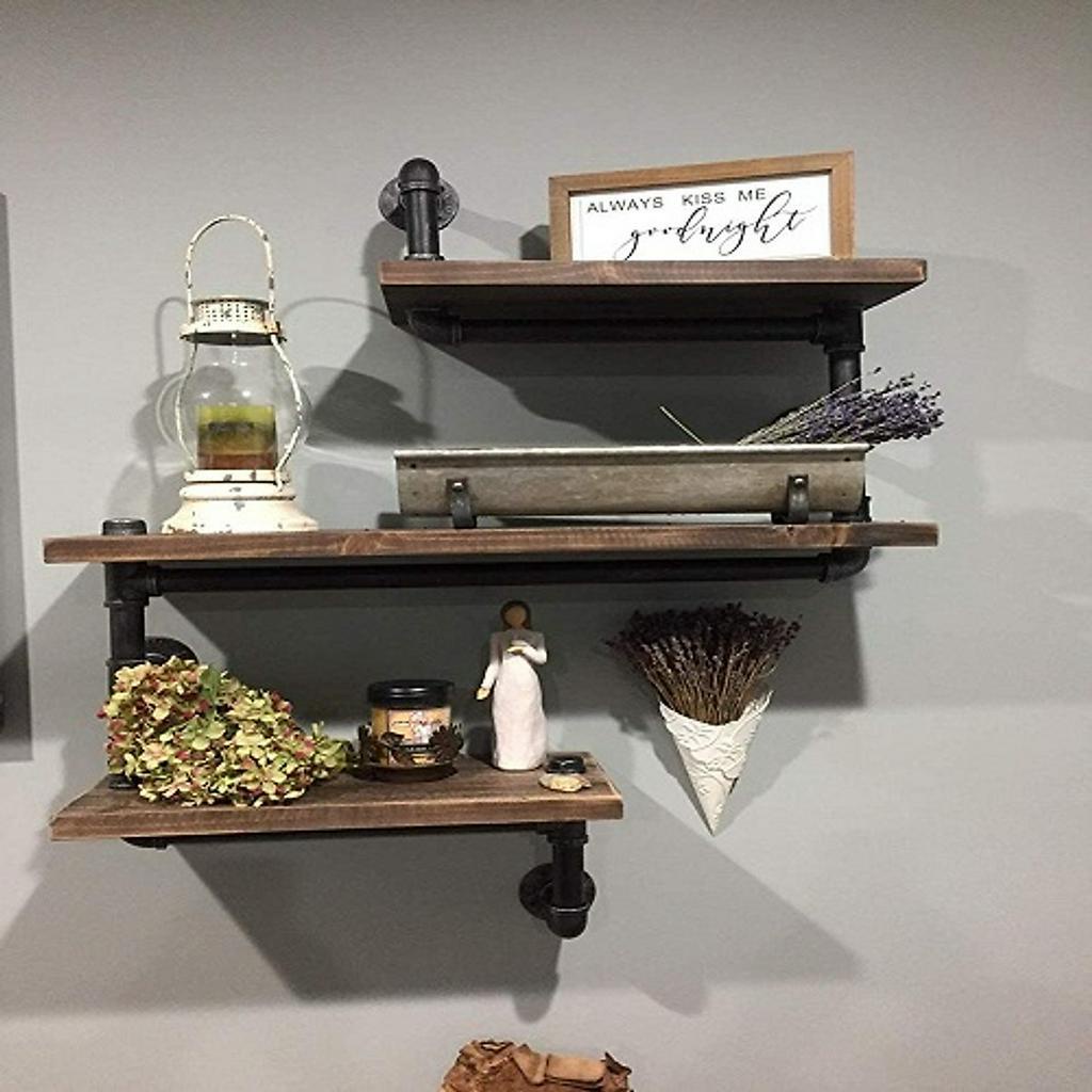 Kệ ống nước treo tường 3 tầng decor trang trí nhà và quán cafe bằng ống săt sáng tạo đẹp, độc, lạ