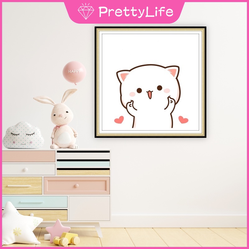 Bộ Tranh Đính Đá 5D Tự Làm 30x30cm / 40x40cm / 50x50cm Hình Mèo Đào Dễ Thương