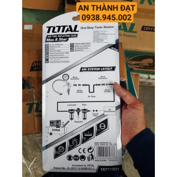 MÁY BƠM LỐP XE Ô TÔ DÙNG KHÍ TOTAL TAT11601