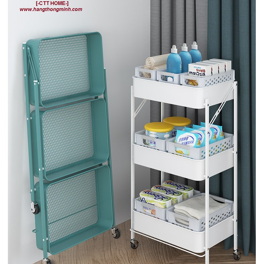 Kệ Để Đồ Đa Năng Gấp Gọn 3 Tầng Có Bánh Xe