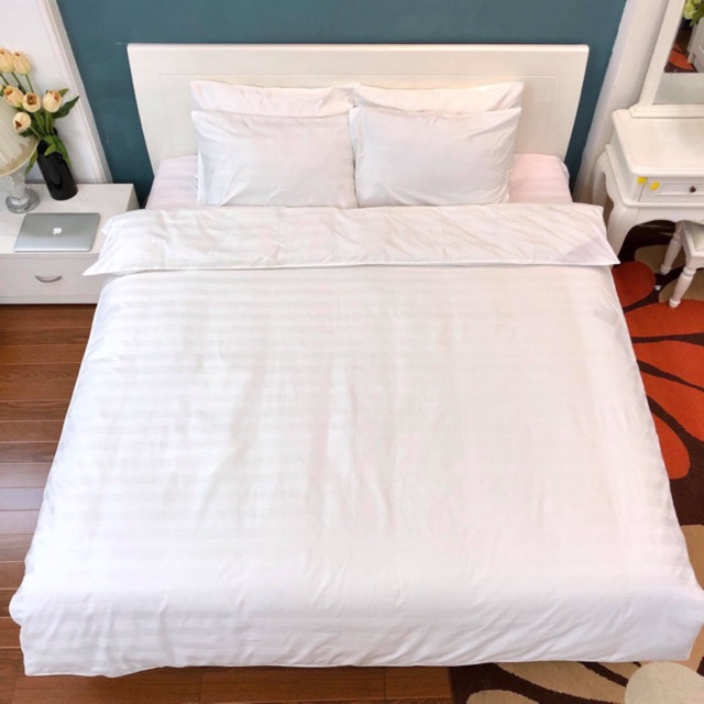 Bộ Chăn Ga Gối Cotton Sọc 3F Cao Cấp Chuyên Dùng Cho Nhà Nghỉ Khách Sạn và Homestay EmmiBedding