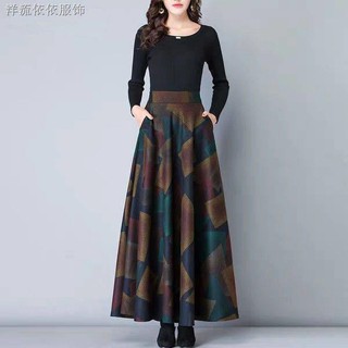 Mùa Thu Đông Nửa Váy Giữa Chiều Dài Kích Thước Lớn Người Cao Tuổi Trung Niên Mẹ Mặc In Hình Mùa Đông