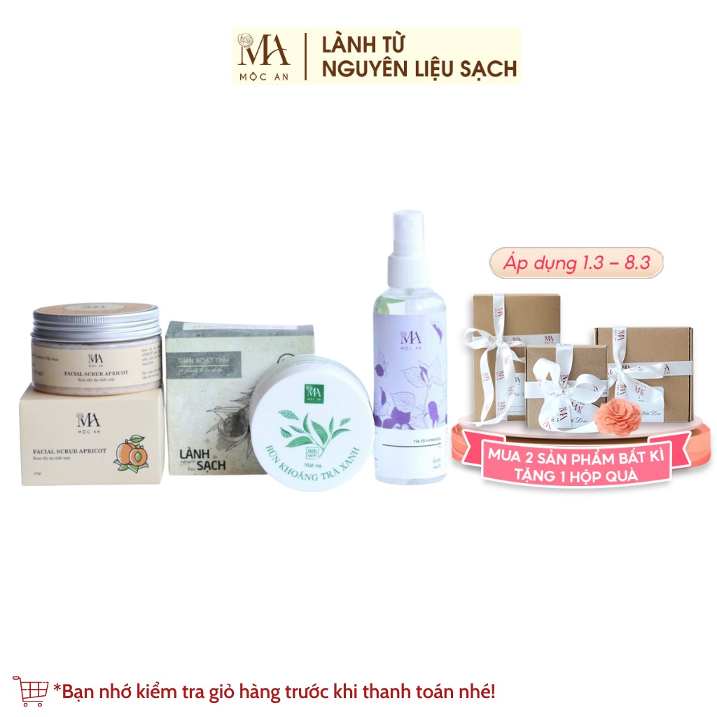 Combo Cho Da Mặt Giảm Mụn Ẩn, Mụn Cám Mộc An 4 Sản Phẩm Chiết Xuất Tự Nhiên, Cho Làn Da Mịn Màng