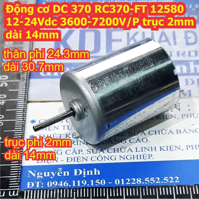 2 cái Động cơ DC 370 RC370-FT 12580 12-24Vdc 3600-7200V/P trục 2mm dài 14mm