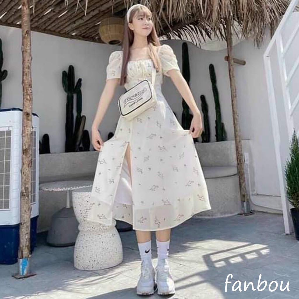 Đầm Nữ Lụa Hoa Xinh Vintage Cổ Bèo Xéo Tay Dài | BigBuy360 - bigbuy360.vn