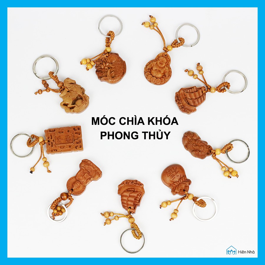 Móc khóa gỗ phong thủy nhiều mẫu. Móc treo chìa khóa bình an, tài lộc - Hiên Nhà