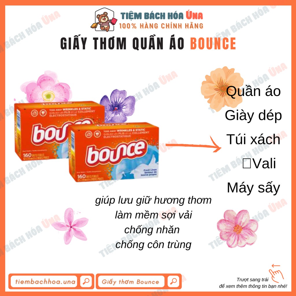 Giấy thơm quần áo Bounce hàng Mỹ làm thơm, mềm, giảm tĩnh điện và chống nhăn