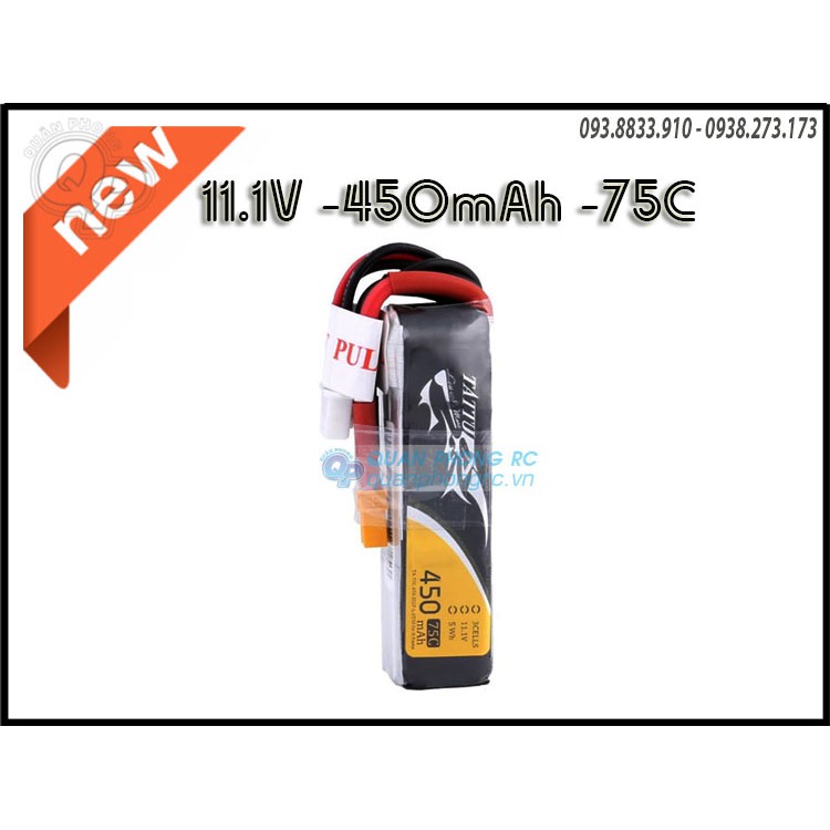 Pin Tattu 450mAh 3S 75C 11.1V LiPo Battery XT30 Plug
