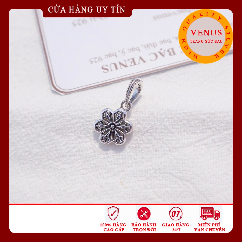 Charm treo bạc 925 hình bông hoa 6 cánh- Trang sức bạc Venus