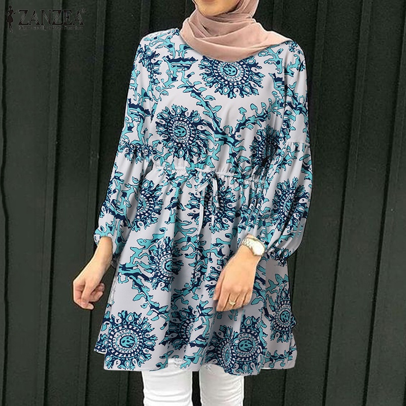 Zanzea Áo Kiểu Tay Dài Phồng Eo Co Giãn In Họa Tiết Đường Phố Thời Trang Cho Nữ