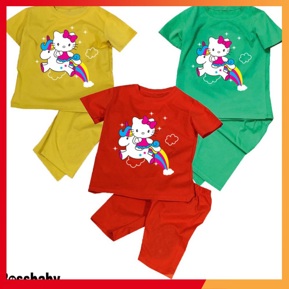 (Càng mua càng giãm) Combo 3 Bộ đồ hình mèo cưỡi ngựa cho bé gái từ 6kg-29kg.DBBG28;