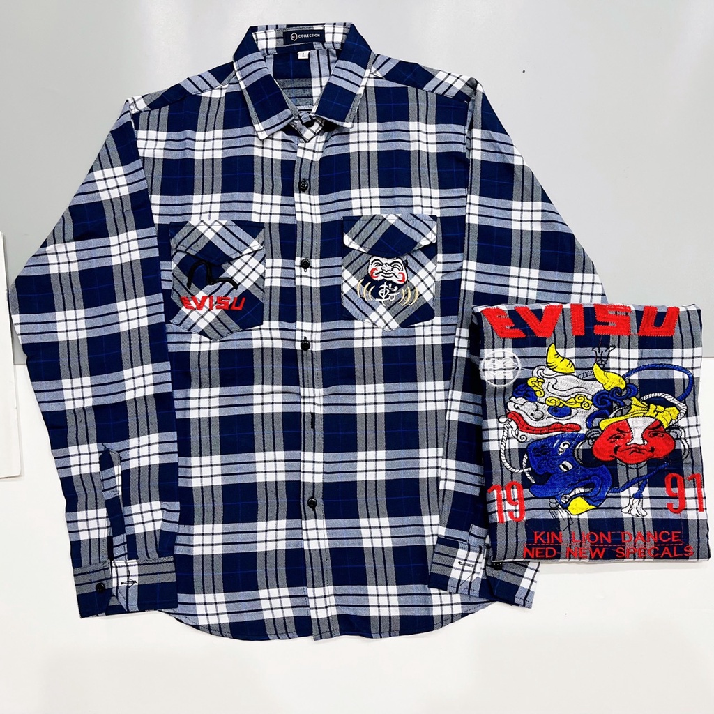 Mua Áo Sơ Mi EVISU MÚA LÂN Thêu Lưng Vải Nỉ Caro Mềm Mát Màu Áo Siêu ...