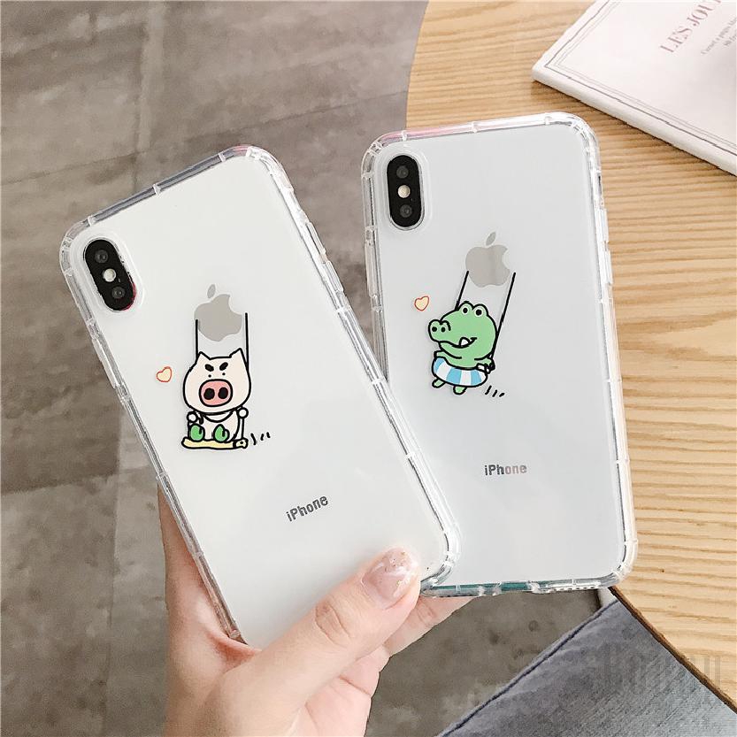 Ốp lưng trong suốt hình con lợn và cá sấu cho Oppoa7x a3