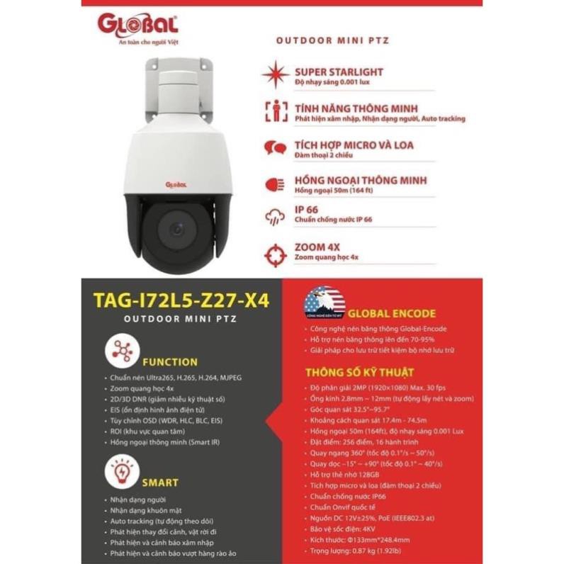 Camera Outdoor Mini PTZ GLOBAL TAG-I72L5-Z27-X4