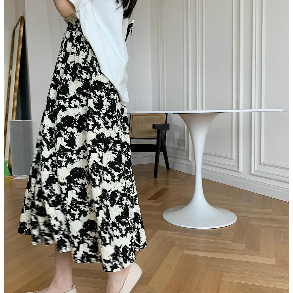 SUXI Chân váy midi họa tiết hoa thiết kế lưng cao thời trang mùa hè cho nữ