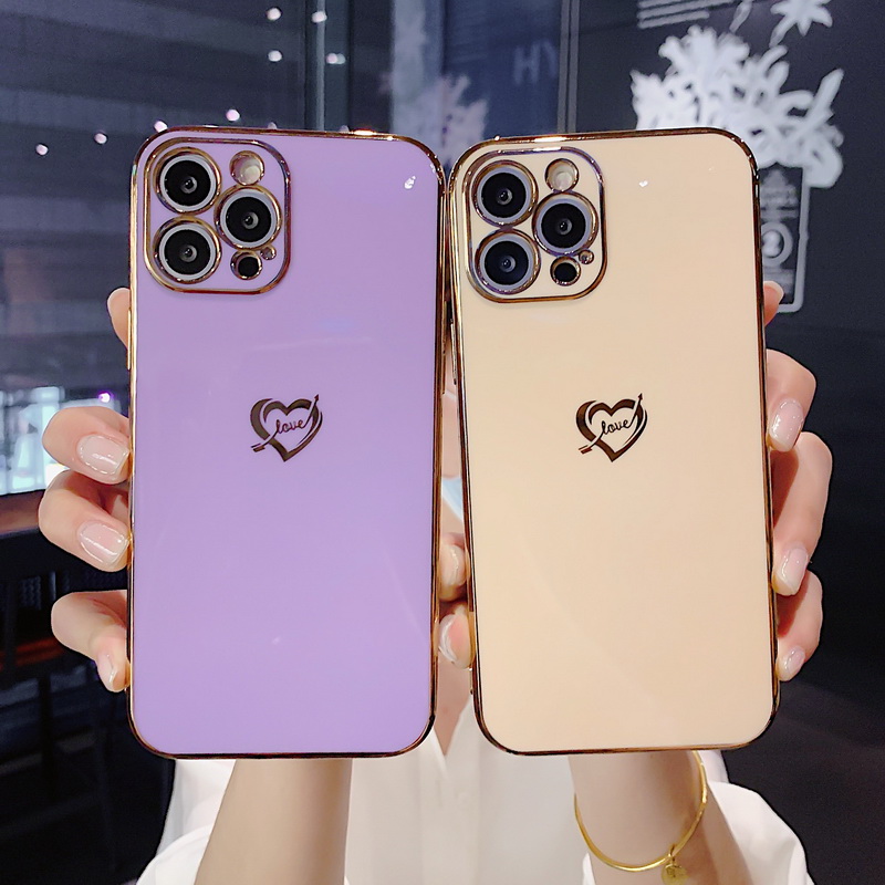 Ốp Điện Thoại Silicon Mềm Có Logo Trái Tim Bảo Vệ Lens Cho iPhone 14 13 12 11 Pro MAX X XR XS MAX 8 7 Plus SE 2020