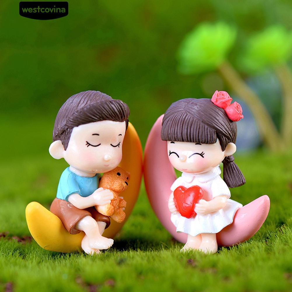 Set 2 mô hình cô bé và cậu bé trang trí tiểu cảnh xinh xắn