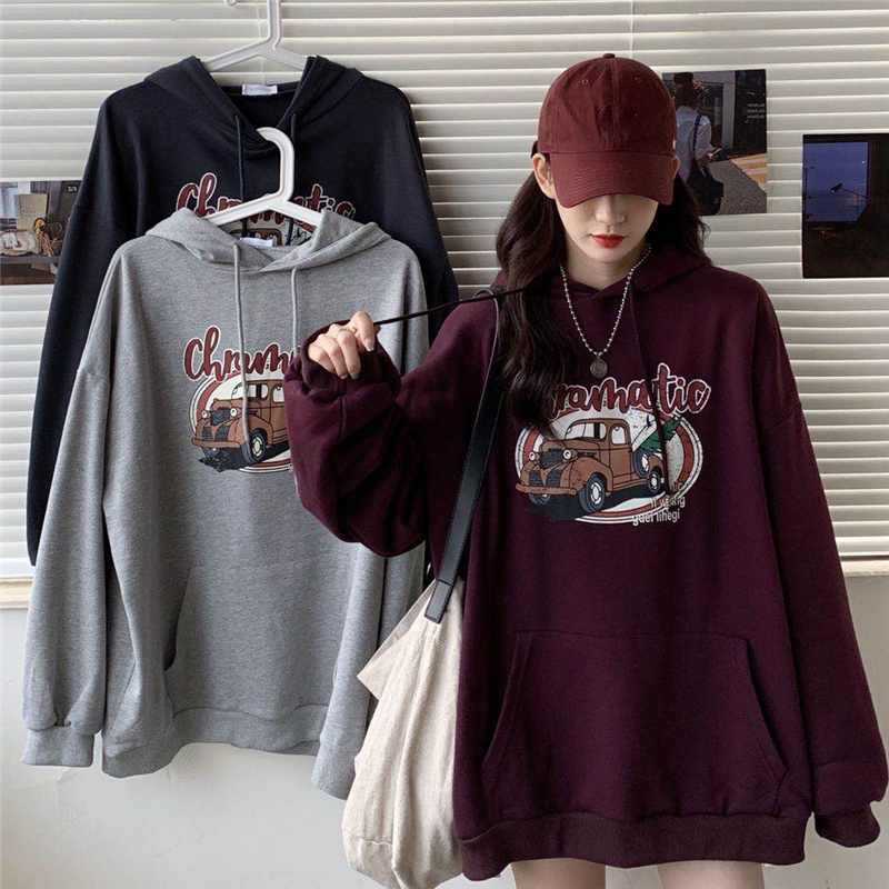 Áo hoodie nữ tay dài in hình xe hơi phong cách ulzzang Hàn Quốc