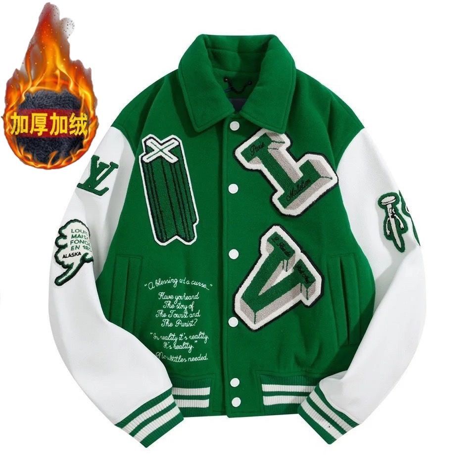 Áo khoác màu xanh lá bóng chày phối mẫu mới mùa thu cho nam và nữ jacket cặp đôi dễ thường ngày rộng rãi sành điệu