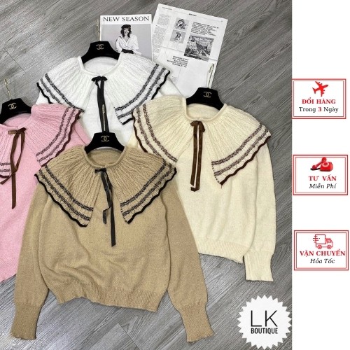 Áo len lông thỏ nữ công sở cổ nơ bèo viền ulzzang Hàn Quốc phong cách tiểu thư bánh bèo