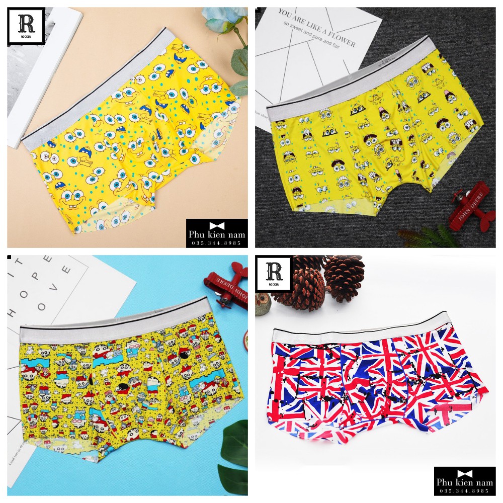Hộp 4 Quần lót nam Hoạt Hình Quân sịp boxer Thun Lạnh S063 (12 SET)
