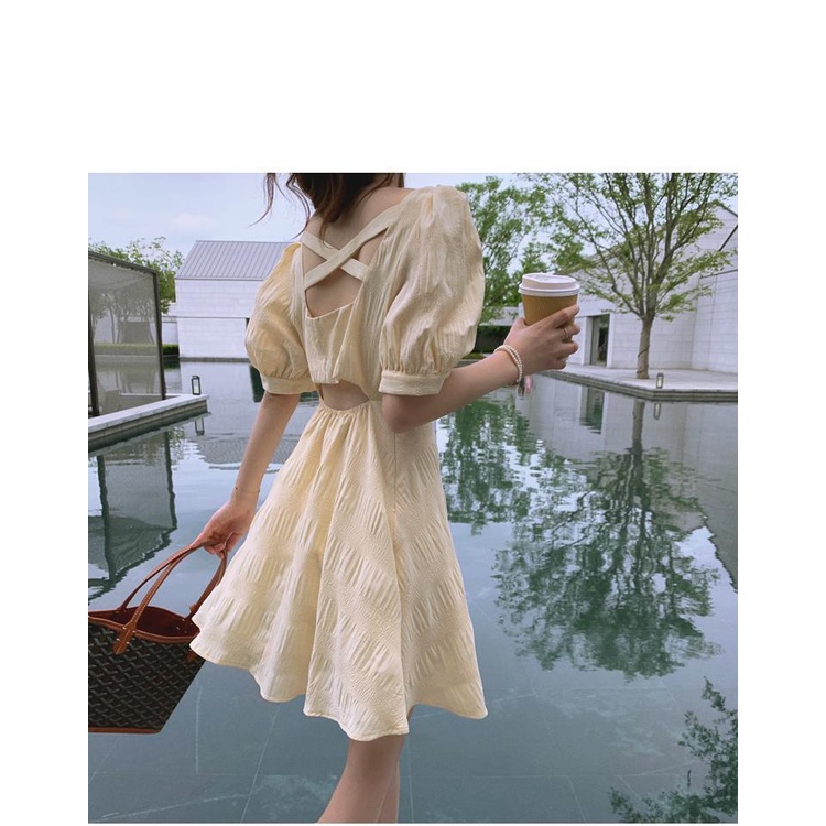 Đầm Tay Phồng Cổ Yếm Phong Cách Thời Trang Mùa Hè Dành Cho Nữ