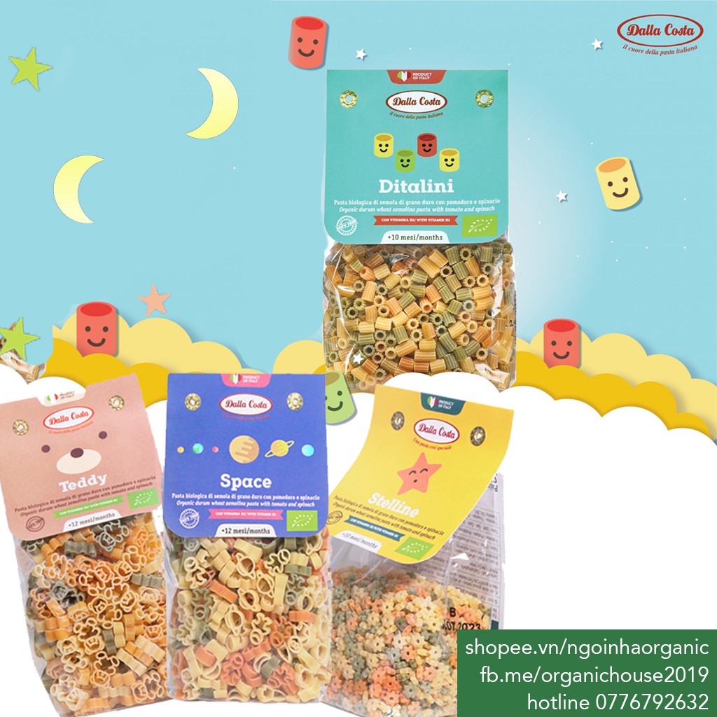 Nui rau củ hữu cơ cho bé Dalla Costa 200g Organic Baby Pasta