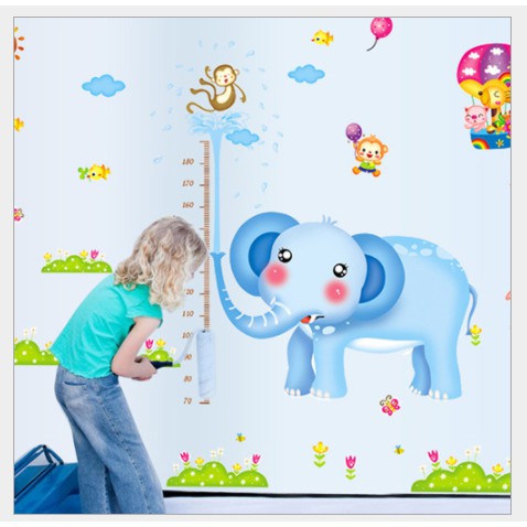 Decal trang trí Thước đo chú voi xanh khổng lồ