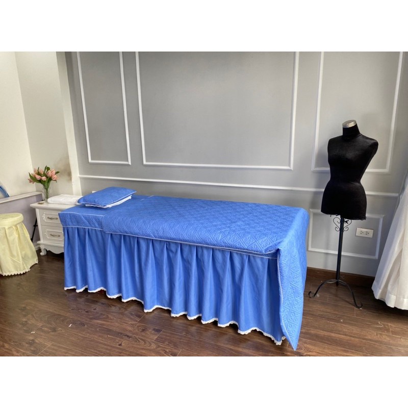 Bộ Ga giường spa chất satin gồm Ga - chăn đắp và vỏ gối ( hàng may 3 ngày có)