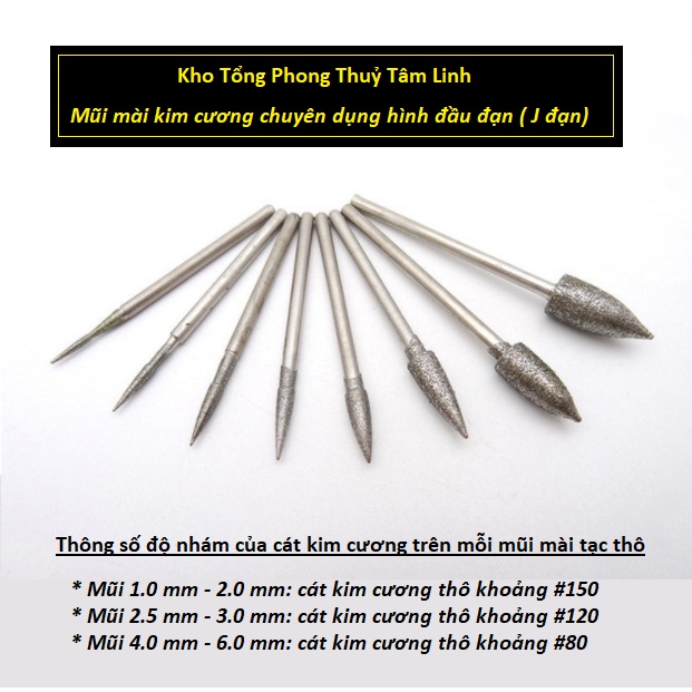 Mũi mài tạc đá chuyên dụng đầu J đạn | Kho tổng phong thuỷ tâm linh