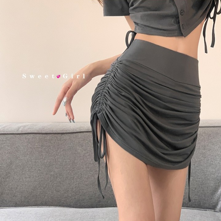 Váy Ngắn Lưng Cao Co Giãn Thiết Kế Dây Rút Phong Cách Âu Mỹ Quyến Rũ | BigBuy360 - bigbuy360.vn