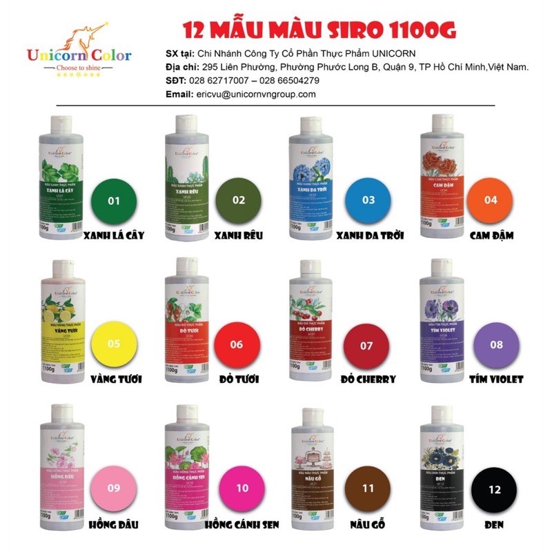 Màu Thực Phẩm UNICORN 1100g - Màu nước thực phẩm - Màu siro pha kem