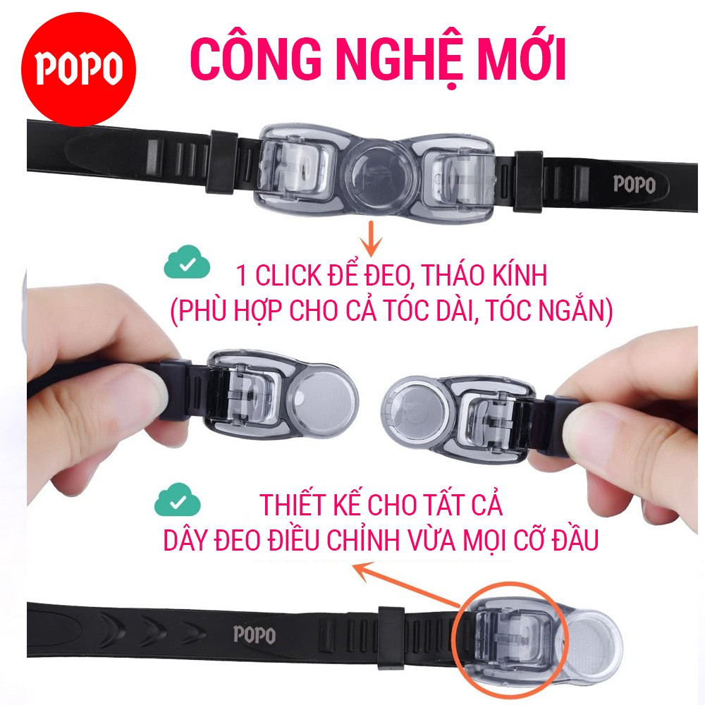 Mắt kiếng bơi người lớn POPO 1940 tráng gương cản tia UV cho nam nữ, trẻ em, cho bé từ 8 tuổi có sẵn bịt tai