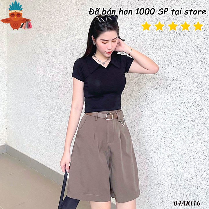 Áo thun croptop polo tay ngắn trơn trắng, đen, nâu THOCA HOUSE đơn giản dễ phối đồ, trẻ trung năng động | BigBuy360 - bigbuy360.vn