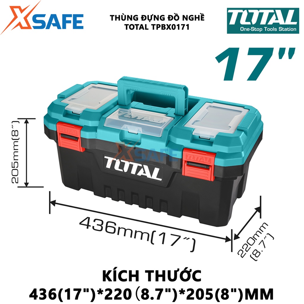Hộp đựng đồ nghề TOTAL TPBX0171 Thùng đồ nghề khóa nhựa tải trọng tối đa 15kg, chất liệu nhựa PP, tay cầm độ bền cao