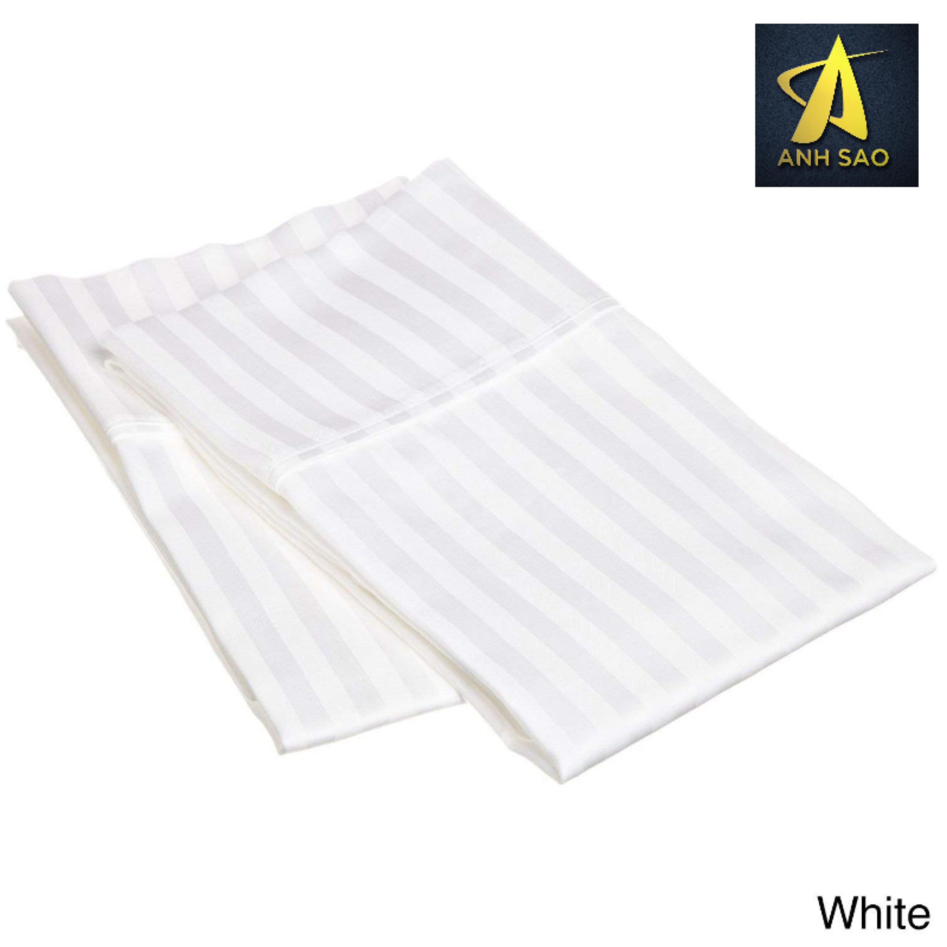 Cặp vỏ/áo gối trắng sọc cotton poly dành cho gối lông vũ Cao cấp Ánh Sao - kích thước 50x70cm/ 60x80cm - Màu Trắng