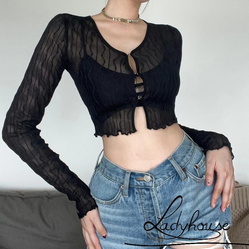 Áo Croptop Tay Dài Kiểu Dáng Đơn Giản Cho Nữ