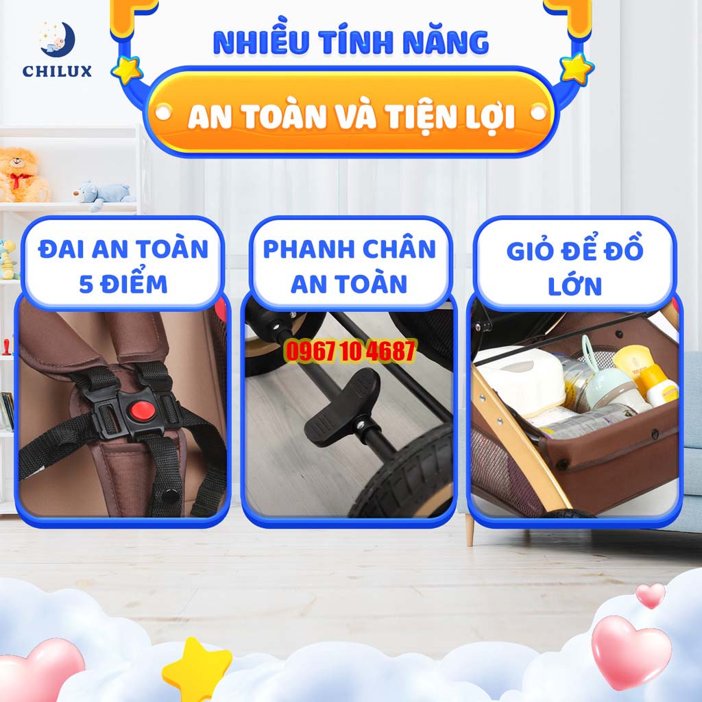 Xe đẩy trẻ em đa năng Chilux V1.6 - Có thể gấp gọn tiện dụng - Bảo hành 3 năm chính hãng
