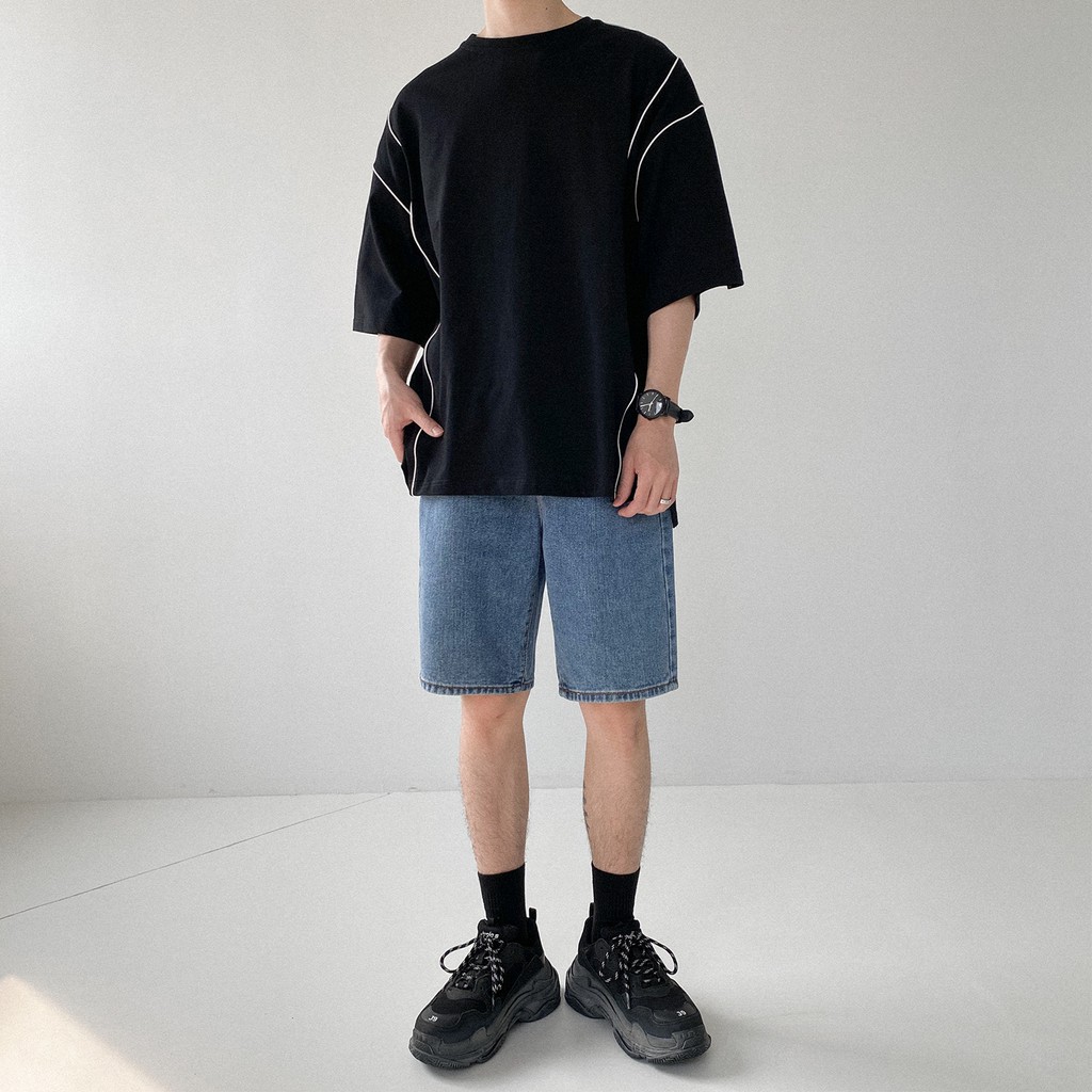Áo thun nam unisex đơn giản màu đen trắng form rộng giống hình