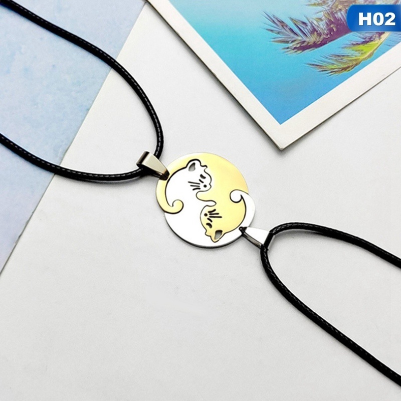 Set 2 Vòng cổ Mặt Mảnh Ghép Trái Tim Trắng Đen Bằng Thép Không Gỉ Dành Cho Các Cặp Đôi