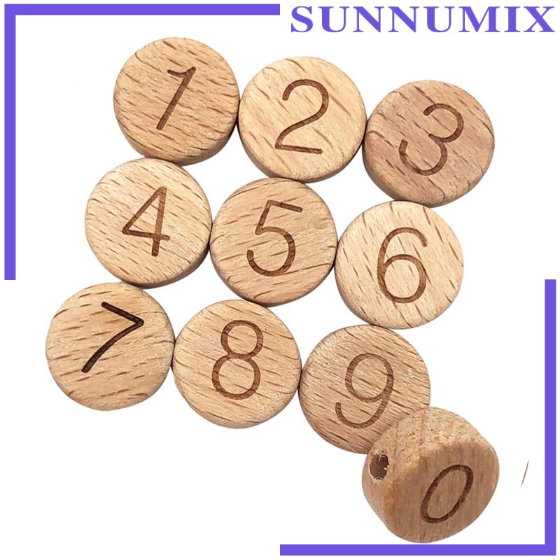 Set 10 Hạt Gỗ 15mm In Họa Tiết Chữ Cái Và Số Làm Trang Sức