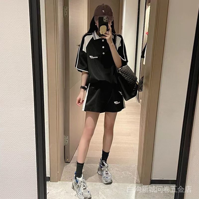 Bộ Đồ Thể Thao Hai Mảnh Dáng Rộng Phong Cách Preppy Thời Trang Mùa Hè Châu Âu Đơn Giản Dành Cho Bạn Nữ