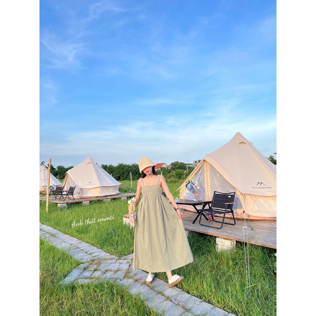 Đầm 2 dây babydoll dáng xoè dài, váy hai dây dễ thương emmei - v153