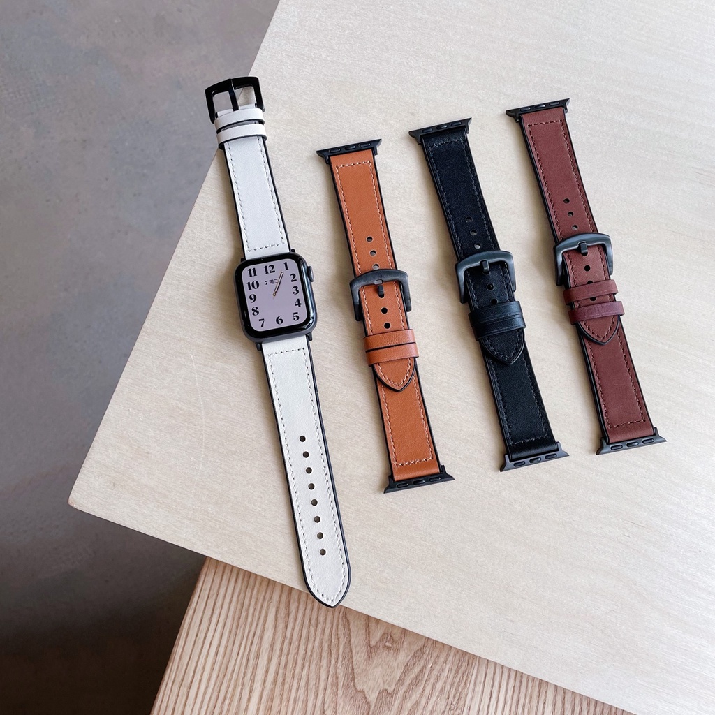 Dây đeo bằng da + silicon đơn giản thích hợp cho Apple Watch Series 7 6 5 3 4 2 SE 41mm 45mm 38mm 40mm 42mm 44mm