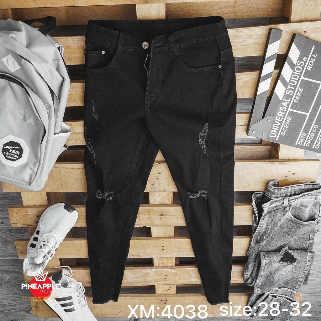Quần jean nam đen rách năng động mẫu mới form slimfit co giãn bốn chiều mã 4038