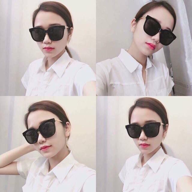 Kính râm 6035 kính râm thời trang nam nữ vuông đen chân vàng gọng tròn - Bự Store