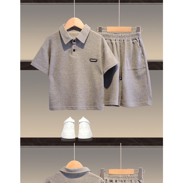 Bộ Áo Thun POLO Màu Trơn Phối Quần Short Thời Trang Mùa Hè Hàn Quốc Cho Bé Trai