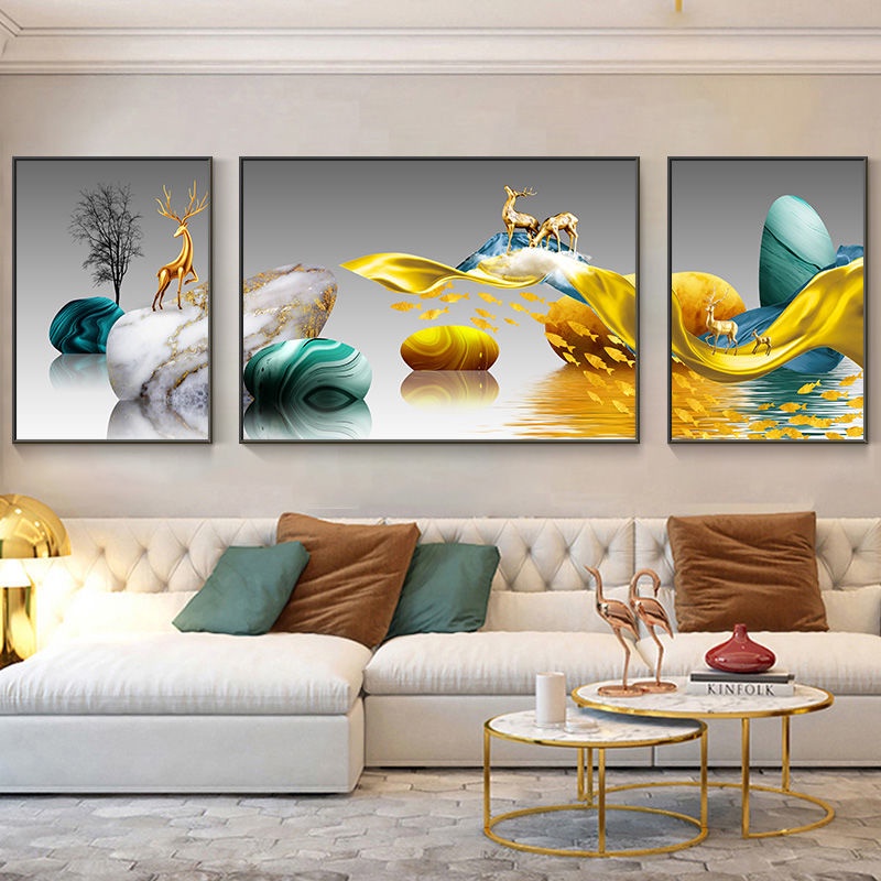 Phòng khách tối giản hiện đại trang trí bức tranh ánh sáng bầu không khí sang trọng nền sofa tường nhà hàng châu Âu bộ b